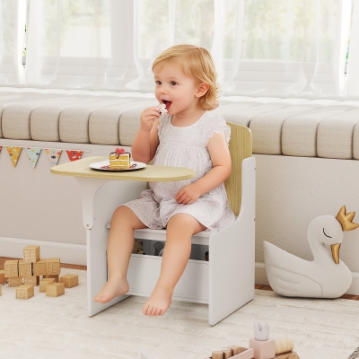 Qaba Kids Table and Chair Set, Children Desk and Chair with Storage Bin for Playing, Reading, Painting, for Ages 3-5, White