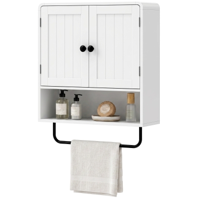HOMCOM Wall Mounted Bathroom Cabinet, Bathroom Wall Cabinet with 2 Doors, Adjustable Shelf Storage, White