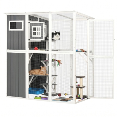 PawHut Large Outdoor Cat Enclosure, 66.5" L, Gray