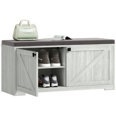 HOMCOM Shoe Storage Bench with Padded Seat, Entryway Bench Holds up to 352 lb, Shoe Organizer, 8 Pairs, Light Grey