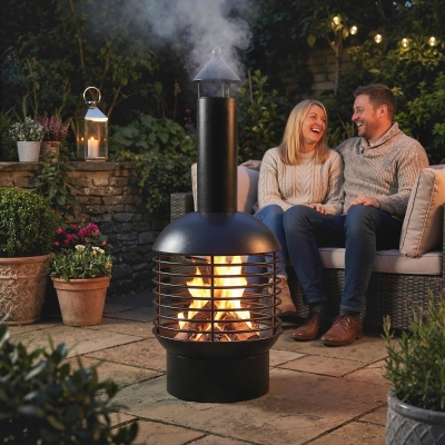 Outsunny Outdoor Fire Pit, Portable Wood Burning Firepit with Poker, Charcoal Grid, Modern Chimney Design Fireplace, Black