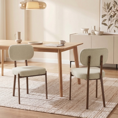 HOMCOM Upholstered Linen Fabric Kitchen Chairs, Modern Dining Chairs Set of 2 with Metal Legs, Beige