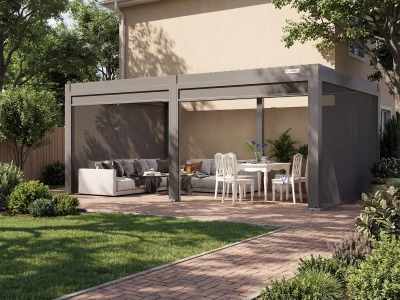 Flexpatio Motorized Roller Shades 13' Side Gray with Aluminum Track