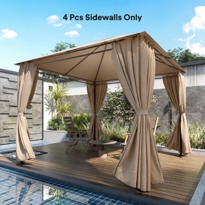 Outsunny Gazebo Curtains, 10' x 10' Universal Replacement Privacy Curtain, 4-Panels Sidewall with Roll up Mesh Windows, Khaki