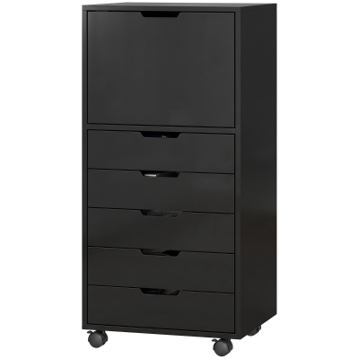 HOMCOM File Cabinet on Wheels Mobile Printer Stand with 5 Drawers for Home Office Black