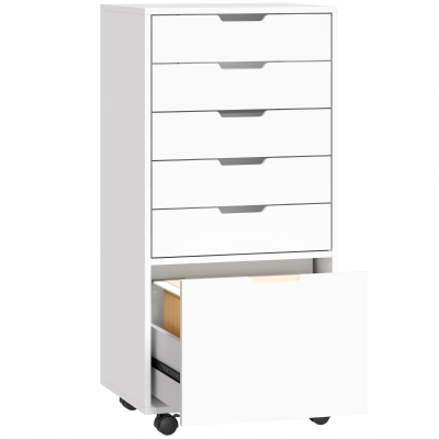 HOMCOM File Cabinet on Wheels Mobile Printer Stand with 6 Drawers for Home Office White