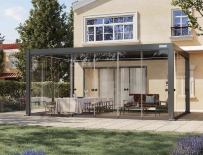 Flexpatio Glass Doors for Gen 2 Perogla - 13' Side Gray