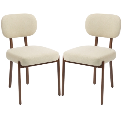 HOMCOM Upholstered Linen Fabric Kitchen Chairs, Modern Dining Chairs Set of 2 with Metal Legs, Beige