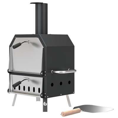 Outsunny Outdoor Pizza Oven with 12" Pizza Stone, Peel, Wood Fired 2-Layer Stainless Steel Pizza Maker