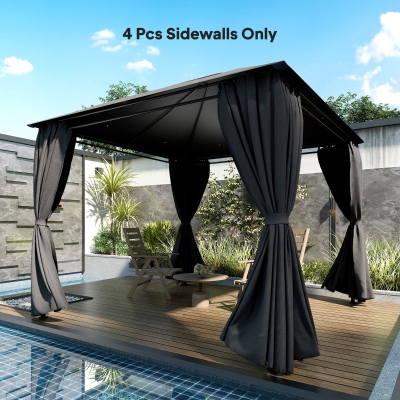 Outsunny Gazebo Curtains, 10' x 10' Universal Replacement Privacy Curtain, 4-Panels Sidewall with Roll up Mesh Windows, Dark Grey