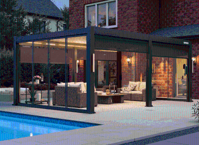 FlexPatio POWER+ PRO Gen 2 Motorized Pergola 13'x23' Gray 6063-T5 Aluminum