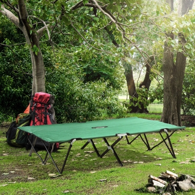Outsunny 76" Two Person Folding Camping Cot Outdoor Portable Double Cot Wide Military Sleeping Bed w/ Carrying Bag Green