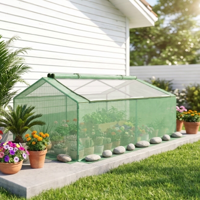Outsunny Mini Greenhouse, Portable Garden Green House with Zipper Windows, PE Cover for Outdoor, Indoor, 71" x 36" x 28", Green