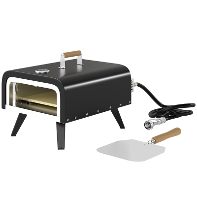 Outsunny Outdoor Tabletop Gas Pizza Oven with 12" Stone and Peel, Portable Pizza Oven Maker with Thermometer, Foldable Legs, Handle, Gas Hose and Regulator, Black