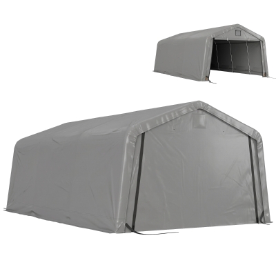 Outsunny 12' x 20' Portable Garage, Heavy Duty Carport Canopy with Ventilation Windows and Large Roll-up Door, Light Grey