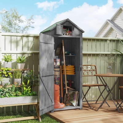 Outsunny 30" x 21" x 71" Garden Storage Shed, Sheds & Outdoor Storage Outdoor Workshop Yard Tool Utility Storage House Water-resistant All-weather Cover Spire Roof with 3 Tiers Shelves Grey