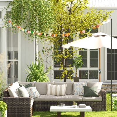 Outsunny 2 Pack of 10' String Light Poles, Steel Hanging Lighting Stand for Patio, Backyard, Deck, Wedding, Party, Black