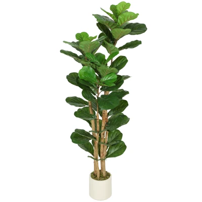HOMCOM 5FT Artificial Fiddle Leaf Fig Tree, Fake Potted Tree with Solid Wood Trunks for Indoor Decor, Green