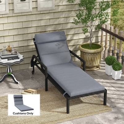 Outsunny Patio Chaise Lounge Chair Cushion Replacement Sun Lounger Pads with Headrest and Ties, Dark Grey