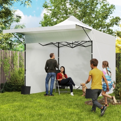 Outsunny 10' x 10' Pop Up Canopy Tent with Awning and Sidewalls, Instant Sun Shelter with Wheeled Bag and Sand Bags