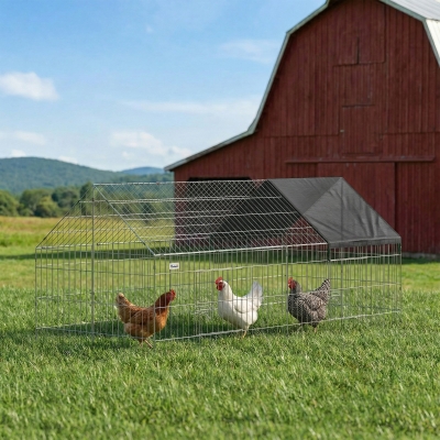 PawHut Metal Chicken Coop with UV-Resistant Cover for Hens, Rabbits, Ducks, Geese, 71" x 29.5" x 29.5", Black