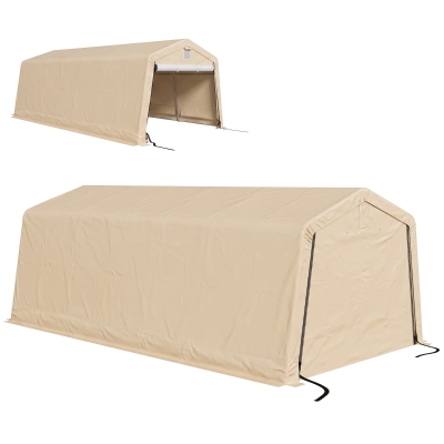 Outsunny 11' x 20' Portable Garage, Heavy Duty Carport Canopy with Ventilation Windows and Large Roll-up Door, Khaki
