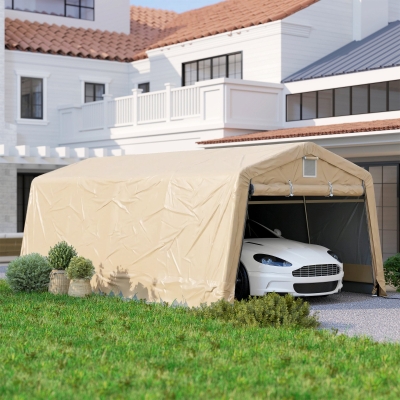 Outsunny 11' x 20' Portable Garage, Heavy Duty Carport Canopy with Ventilation Windows and Large Roll-up Door, Khaki