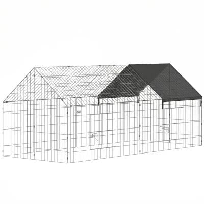 PawHut Metal Chicken Coop with UV-Resistant Cover for Hens, Rabbits, Ducks, Geese, 71" x 29.5" x 29.5", Black