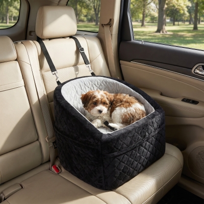 PawHut Dog Car Seat, Dog Booster Car Seat Washable with Adjustable Safety Leash, Storage Pockets for Small Under 10kg, Grey