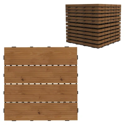 Outsunny 12 Pcs Garden Decking Tiles Wooden Outdoor Flooring Tiles for All Weather Use, Brown