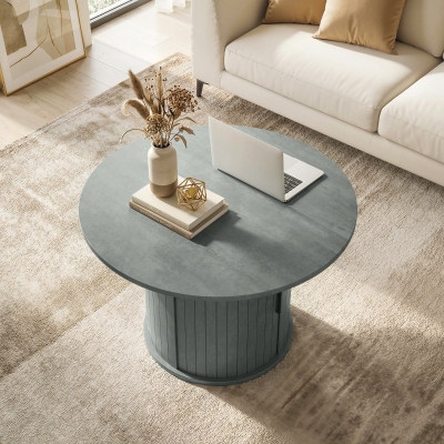 HOMCOM Round Coffee Table, 31.5" Center Table, Cement Grey