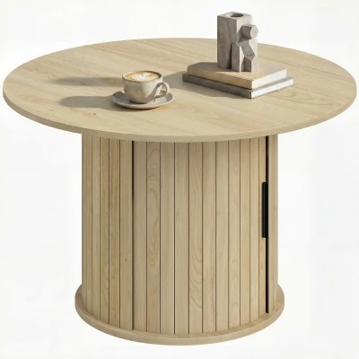 HOMCOM Round Coffee Table, 31.5" Center Table, Natural Wood
