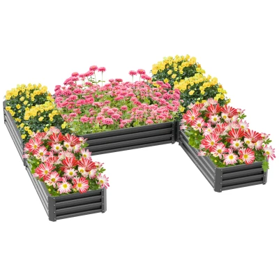 Outsunny Steel Raised Garden Bed, Set of 5 Large Box Planters for Outdoor Plants Vegetables Flowers Herbs, 8x8x1ft, Grey