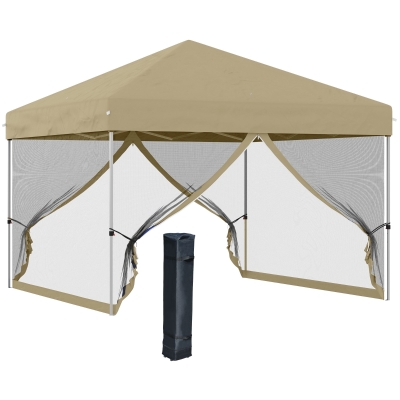 Outsunny 10' x 10' Pop Up Canopy Tent, Portable Gazebo, Khaki