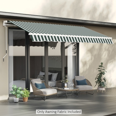 Outsunny 11' x 10' Retractable Awning Fabric Replacement Outdoor Sunshade Canopy Awning Cover, UV Protection, Green and White