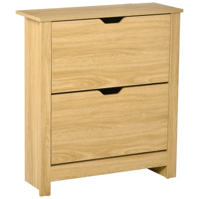 HOMCOM Shoe Storage Cabinet with 2 Flip Drawers and Adjustable Shelves for 8–12 Pairs of Shoes, Natural Wood