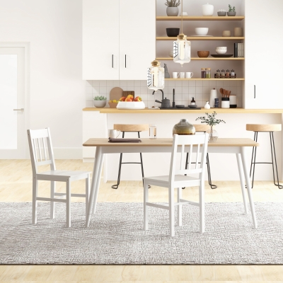 HOMCOM Dining Chairs Set of 2, Kitchen Chair with Slat Back, Pine Wood Structure for Living Room and Dining Room, White