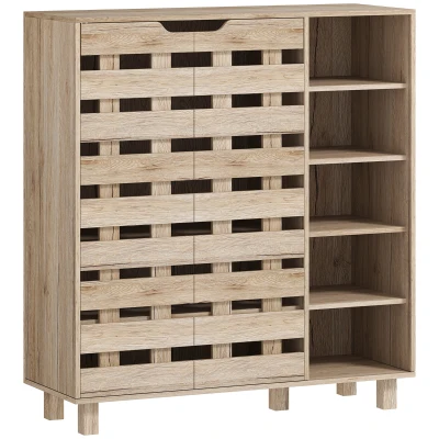 HOMCOM Shoe Cabinet, 21 Pair Shoe Storage Cabinet Organizer with 5-tier Double Door Cabinet and 5-tier Open Shelves, Beige