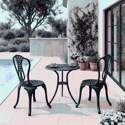 Outsunny 3 Pieces Antique Outdoor Bistro Set Cast Aluminum Patio Table and Chairs with Umbrella Hole, Black