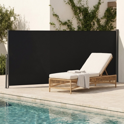 Outsunny 118" x 63" Retractable Side Awning Patio Outdoor Folding Privacy Screen with Resistance to UV Rays & Wind, Black
