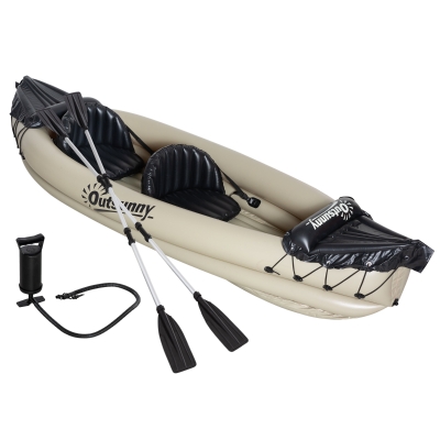 Outsunny 2-Person Inflatable Kayak, Portable Tandem Boat, Beige