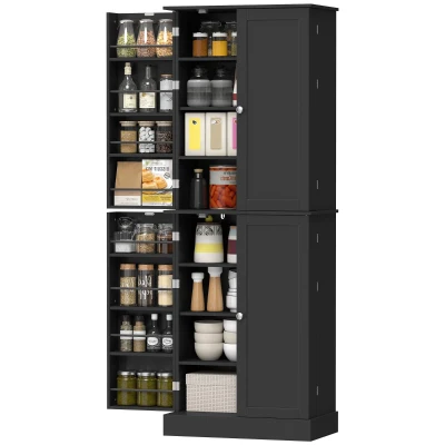 HOMCOM 65" Kitchen Cabinet, Kitchen Pantry Cabinet with 4 Doors and 16 Door Shelves for Dining Room, Black