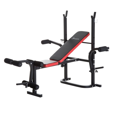 Soozier Adjustable Weight Bench with Leg Developer Barbell Rack for Weight Lifting and Strength Training