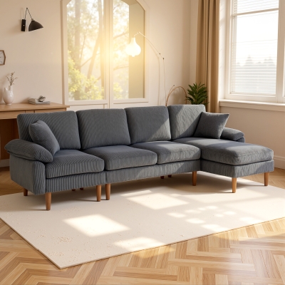 HOMCOM L-Shape Sofa, Modern Sectional Couch with Changeable Chaise Lounge, Pillows and Wooden Legs for Living Room, Dark Grey