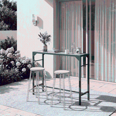 Outsunny Bar Height Outdoor Table with Built-In Bottle Opener, Patio Bar Table with Wood Grain Plastic Top, 47.2" x 15" x 39"