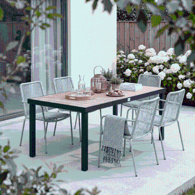 Outsunny 75" x 35" Outdoor Dining Table for 8 People, Rectangular Aluminum Frame Garden Table with All-Weather Faux Wood Top for Garden, Lawn, Patio, Natural