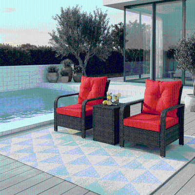 Outsunny 3 Pieces Wicker Patio Furniture Set, Rattan Bistro Set with Storage Coffee Table and Thickened Cushions, Outdoor Conversation Set for Garden, Porch, Balcony, Red