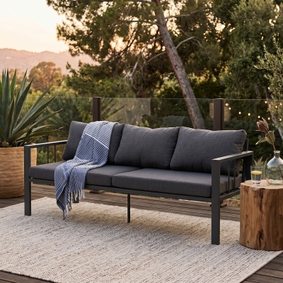 Outsunny 3-Seat Aluminum Outdoor Couch Patio Sofa with Cushions, Wide Seat, Armrests for Garden, Backyard, Balcony, Dark Grey