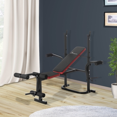 Soozier Adjustable Weight Bench with Leg Developer Barbell Rack for Weight Lifting and Strength Training