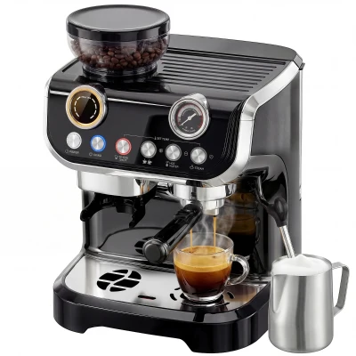 HOMCOM 15 Bar Coffee Maker Espresso Machine with Grinder Milk Frother Stainless Steel Espresso Maker for Cappuccino Latte Black